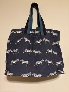 Navy Zebra Print Shoulder Tote Bag